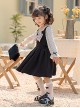 French Simple Fashion Bow Knot Decoration Long Sleeve Polka Dot Classic Lolita Kid Black Dress