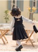 French Simple Fashion Bow Knot Decoration Long Sleeve Polka Dot Classic Lolita Kid Black Dress