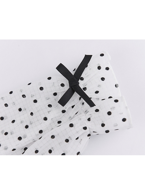 French Simple Fashion Bow Knot Decoration Long Sleeve Polka Dot Classic Lolita Kid Black Dress