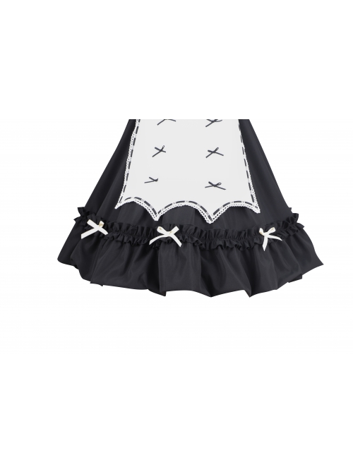 Classic Lolita Retro White Apron Decoration Demon Maid Style Pleated Bow Knot Black Doll Dress