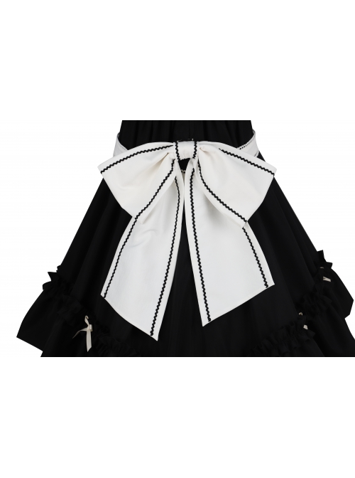 Classic Lolita Retro White Apron Decoration Demon Maid Style Pleated Bow Knot Black Doll Dress