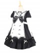 Classic Lolita Retro White Apron Decoration Demon Maid Style Pleated Bow Knot Black Doll Dress