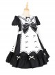 Classic Lolita Retro White Apron Decoration Demon Maid Style Pleated Bow Knot Black Doll Dress