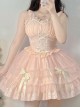 Dark Jacquard Design Crinkled Pink Tie Bow Trim Cute Classic Lolita Slip Dress