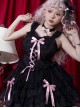 Dark Jacquard Design Crinkled Pink Tie Bow Trim Cute Classic Lolita Slip Dress