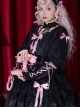 Classic Lolita Dark Jacquard Design Crinkled Pink Tie Bow Trim Cute Girl Puff Sleeves Dress