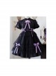 Bow Print Graphic Decoration Small Shawl Chinese Style Buckle Design Pleated Fluffy Lace Hem Classic Lolita Short Sleeve Dress