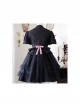 Bow Print Graphic Decoration Small Shawl Chinese Style Buckle Design Pleated Fluffy Lace Hem Classic Lolita Short Sleeve Dress