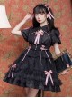 Bow Print Graphic Decoration Small Shawl Chinese Style Buckle Design Pleated Fluffy Lace Hem Classic Lolita Short Sleeve Dress