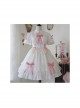 Bow Print Graphic Decoration Small Shawl Chinese Style Buckle Design Pleated Fluffy Lace Hem Classic Lolita Short Sleeve Dress