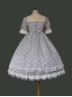 Vintage White Fragment Floral Print Decoration Lace Jacquard Cuffs Square Neckline Classic Lolita Dress