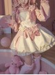 Cute Heart Shape Design Pink Pleated Bow Irregular Cut Decoration Pleated Ruffle Sweet Lolita Slip Dress Set