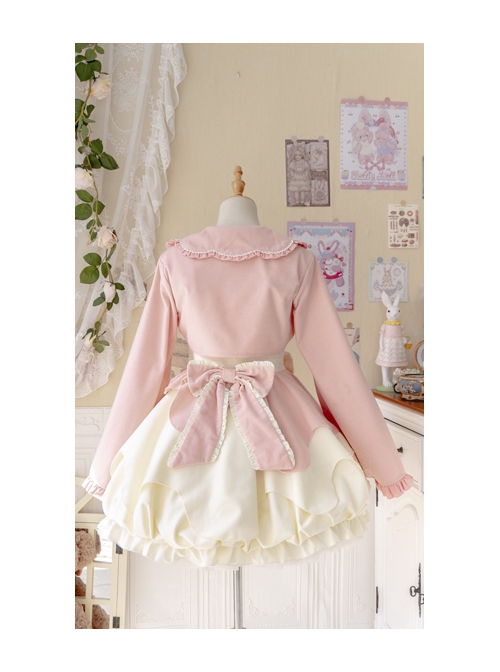 Cute Heart Shape Design Pink Pleated Bow Irregular Cut Decoration Pleated Ruffle Sweet Lolita Slip Dress Set