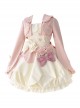 Cute Heart Shape Design Pink Pleated Bow Irregular Cut Decoration Pleated Ruffle Sweet Lolita Slip Dress Set