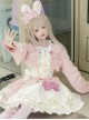 Cute Heart Shape Design Pink Pleated Bow Irregular Cut Decoration Pleated Ruffle Sweet Lolita Slip Dress Set