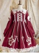 Red Pentagram Design Cute Big Lapel Neckline Bow Decoration Pleated Ruffle Trim Classic Lolita Long Sleeve Dress