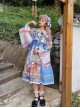 Chinese Style Delicate Gilt Graphic Print Decoration Pleated Bow Knot Classic Lolita Slip Dress Set