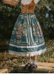 Vintage French Colorful Floral Print Decoration Elegant Pleated Ruffle Classic Lolita Long Skirt 