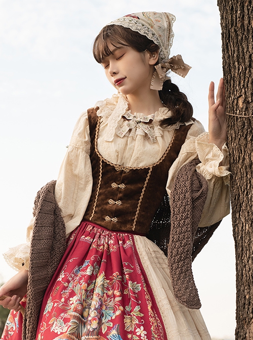 Short Velvet Skinny Wide Collar Design Delicate Metal Buckle Decoration Classic Lolita Short Vest