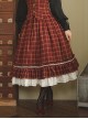 Classic Campus Plaid Design High Waist Buttons Trim Pleated Ruffle Lolita Skirt