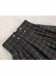 Classic Campus Plaid Design High Waist Buttons Trim Pleated Ruffle Lolita Skirt