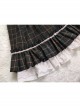 Classic Campus Plaid Design High Waist Buttons Trim Pleated Ruffle Lolita Skirt