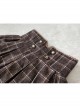 Classic Campus Plaid Design High Waist Buttons Trim Pleated Ruffle Lolita Skirt