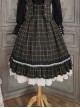 Classic Campus Plaid Design High Waist Buttons Trim Pleated Ruffle Lolita Skirt