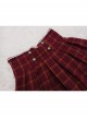 Classic Campus Plaid Design High Waist Buttons Trim Pleated Ruffle Lolita Skirt