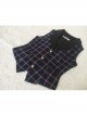 Classic Campus Plaid Design Handsome Black Lapel Metal Button Decoration Lolita Vest