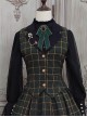 Classic Campus Plaid Design Handsome Black Lapel Metal Button Decoration Lolita Vest