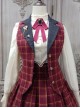 Classic Campus Plaid Design Handsome Black Lapel Metal Button Decoration Lolita Vest