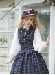 Classic Campus Plaid Design Handsome Black Lapel Metal Button Decoration Lolita Vest