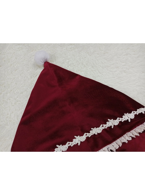 Cute Velvet Peaked Hat Design Jacquard Lace Trim Classic Lolita Short Cloak