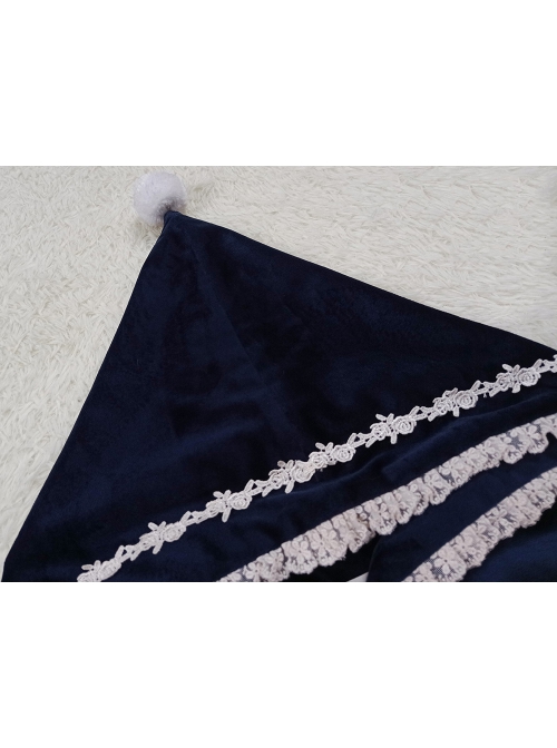 Cute Velvet Peaked Hat Design Jacquard Lace Trim Classic Lolita Short Cloak