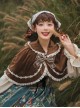 Cute Velvet Peaked Hat Design Jacquard Lace Trim Classic Lolita Short Cloak