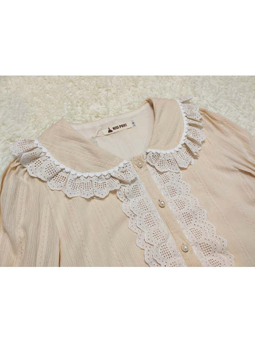 Classic Lolita Pleated Hollow-Out Ruffles Design Doll Neckline Decoration Detachable Sleeves Daily Shirt