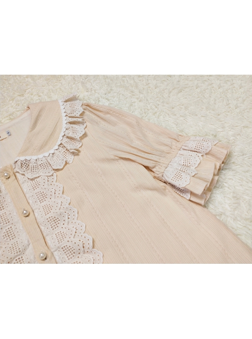 Classic Lolita Pleated Hollow-Out Ruffles Design Doll Neckline Decoration Detachable Sleeves Daily Shirt