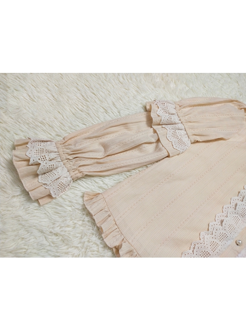 Classic Lolita Pleated Hollow-Out Ruffles Design Doll Neckline Decoration Detachable Sleeves Daily Shirt