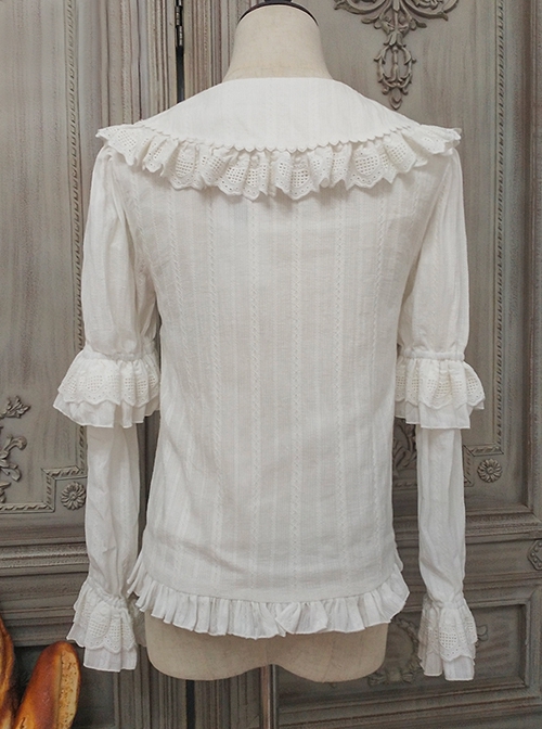 Classic Lolita Pleated Hollow-Out Ruffles Design Doll Neckline Decoration Detachable Sleeves Daily Shirt