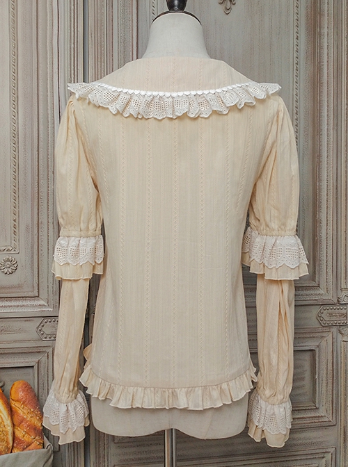 Classic Lolita Pleated Hollow-Out Ruffles Design Doll Neckline Decoration Detachable Sleeves Daily Shirt