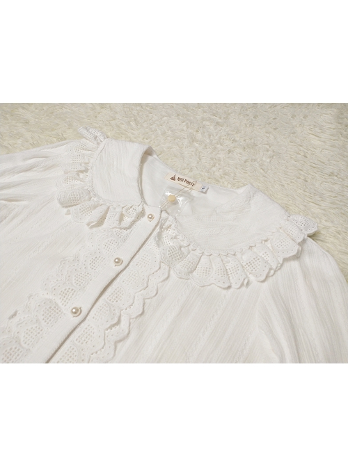 Classic Lolita Pleated Hollow-Out Ruffles Design Doll Neckline Decoration Detachable Sleeves Daily Shirt