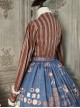 Fashion Vertical Stripes Design Lace Pleated Cuffs Bow Knot Neckline Decoration Classic Lolita Long Sleeve Shirt