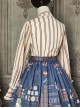 Fashion Vertical Stripes Design Lace Pleated Cuffs Bow Knot Neckline Decoration Classic Lolita Long Sleeve Shirt