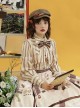 Fashion Vertical Stripes Design Lace Pleated Cuffs Bow Knot Neckline Decoration Classic Lolita Long Sleeve Shirt