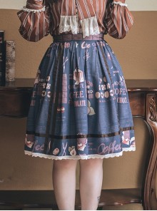 Chocolate Candy Irregular Letter Print Decoration Detachable Bow Knots Classic Lolita Skirt