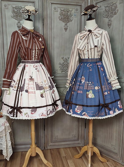 Chocolate Candy Irregular Letter Print Decoration Detachable Bow Knots Classic Lolita Skirt