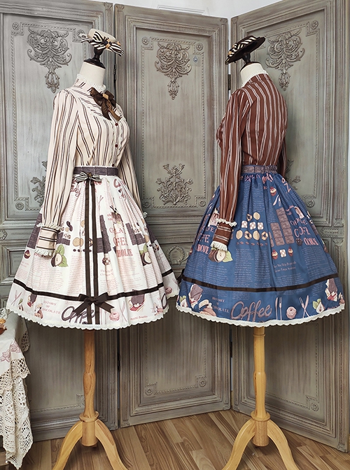 Chocolate Candy Irregular Letter Print Decoration Detachable Bow Knots Classic Lolita Skirt
