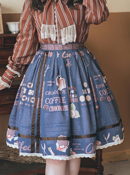 Chocolate Candy Irregular Letter Print Decoration Detachable Bow Knots Classic Lolita Skirt