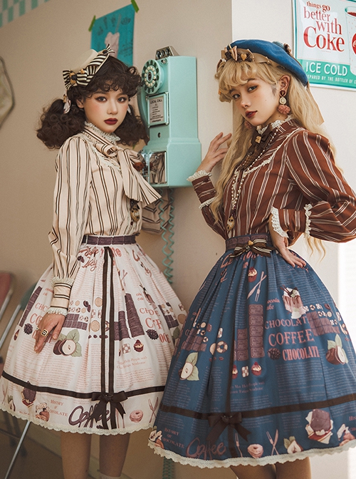 Chocolate Candy Irregular Letter Print Decoration Detachable Bow Knots Classic Lolita Skirt